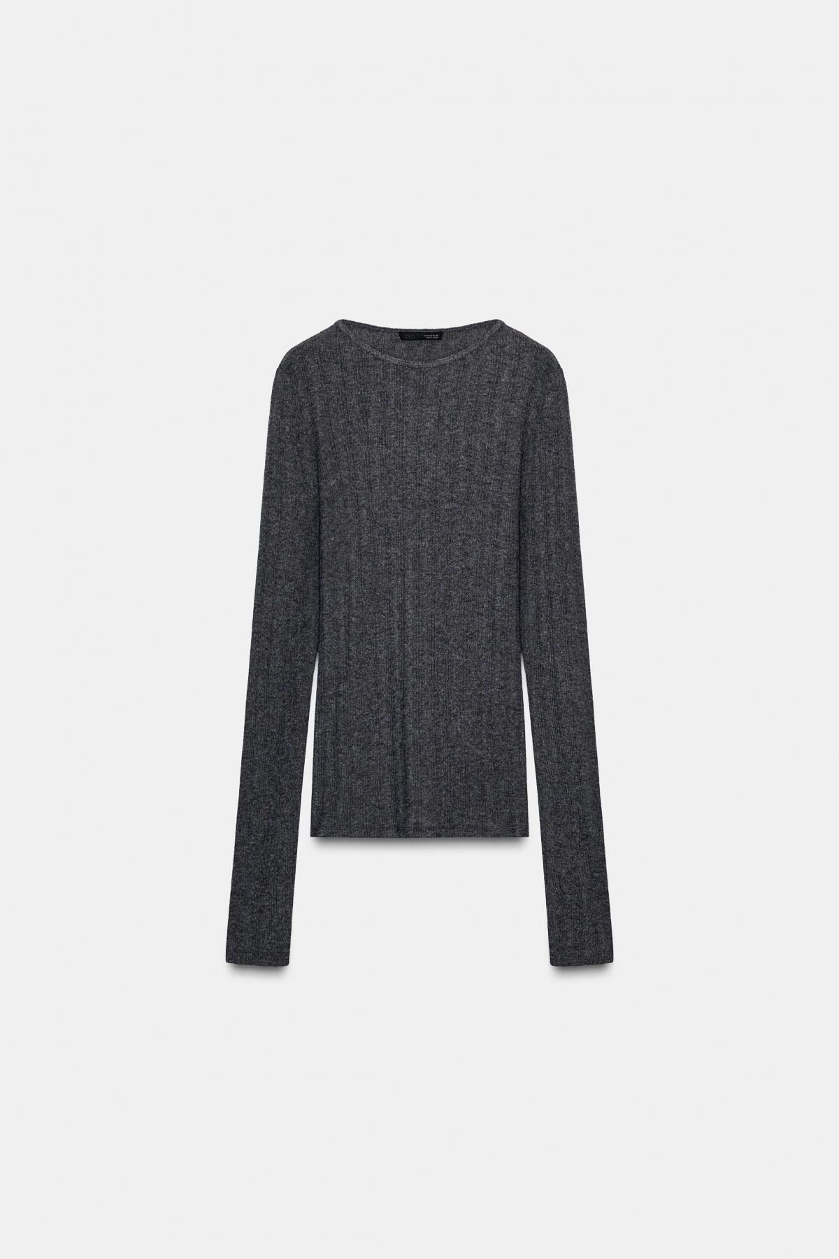 자라 슬림핏 소프트 골지 긴팔 티셔츠 5039/848 GREY MARL - 메인 이미지