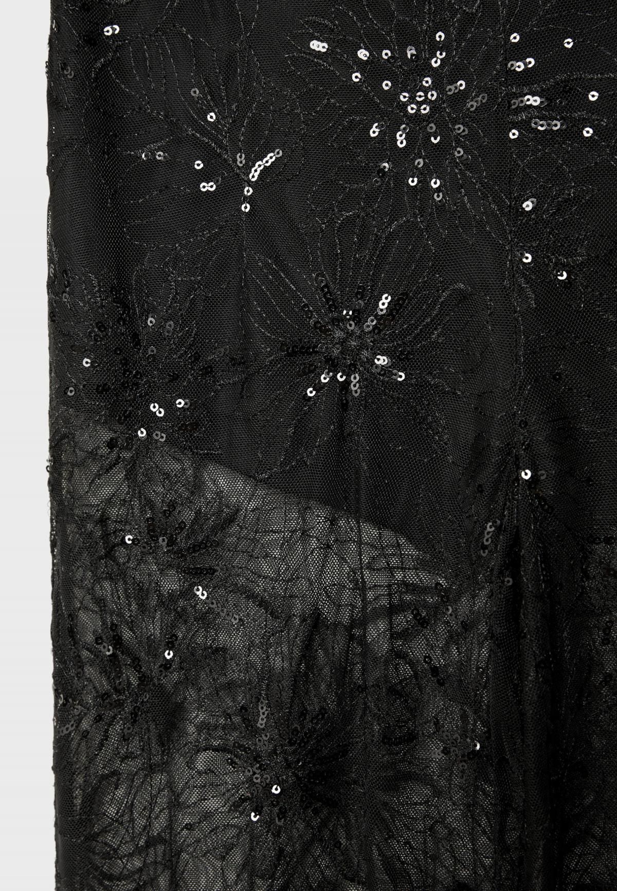 스트라디바리우스 시퀸 플라워 자수 시스루 와이드 팬츠 4534/775 BLACK - 상세 이미지 4