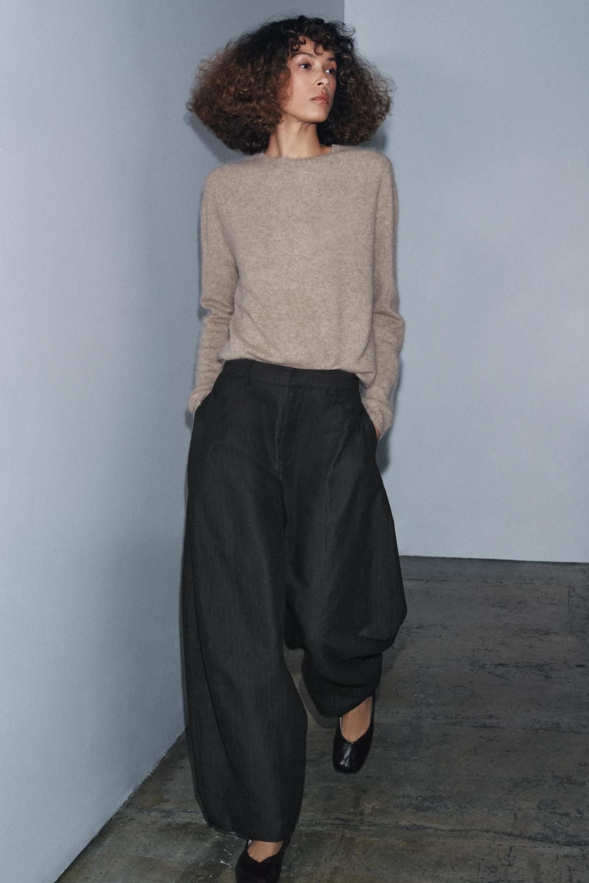 자라 와이드 스트라이프 코튼 린넨 팬츠 7627/246 GREY MARL - 상세 이미지 2