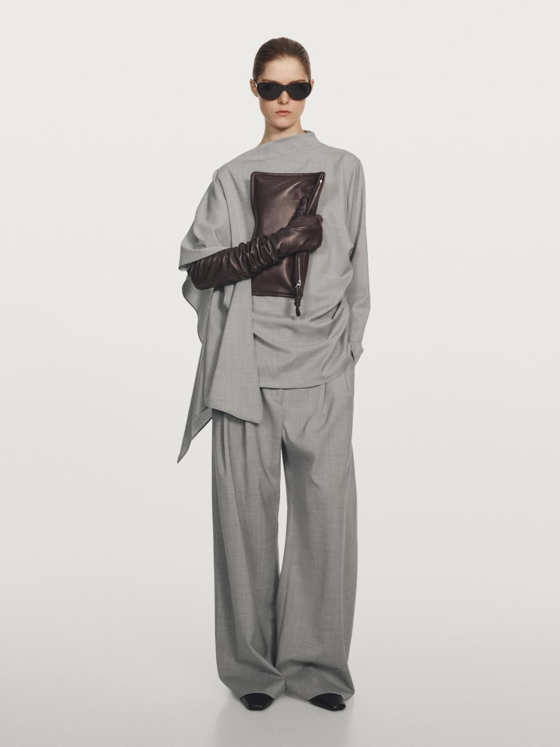 마시모두띠 100 울 비대칭 러플 블라우스 9405/951 PALE GREY - 상세 이미지 2