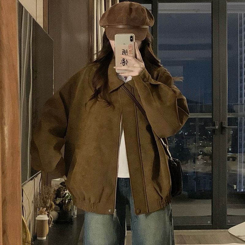 여성 빅사이즈 루즈핏 오버핏 드롭숄더 카라 탄탄한 간절기 아우터 점퍼 자켓 힙한 캐주얼 데일리 봄 가을 - 메인 이미지