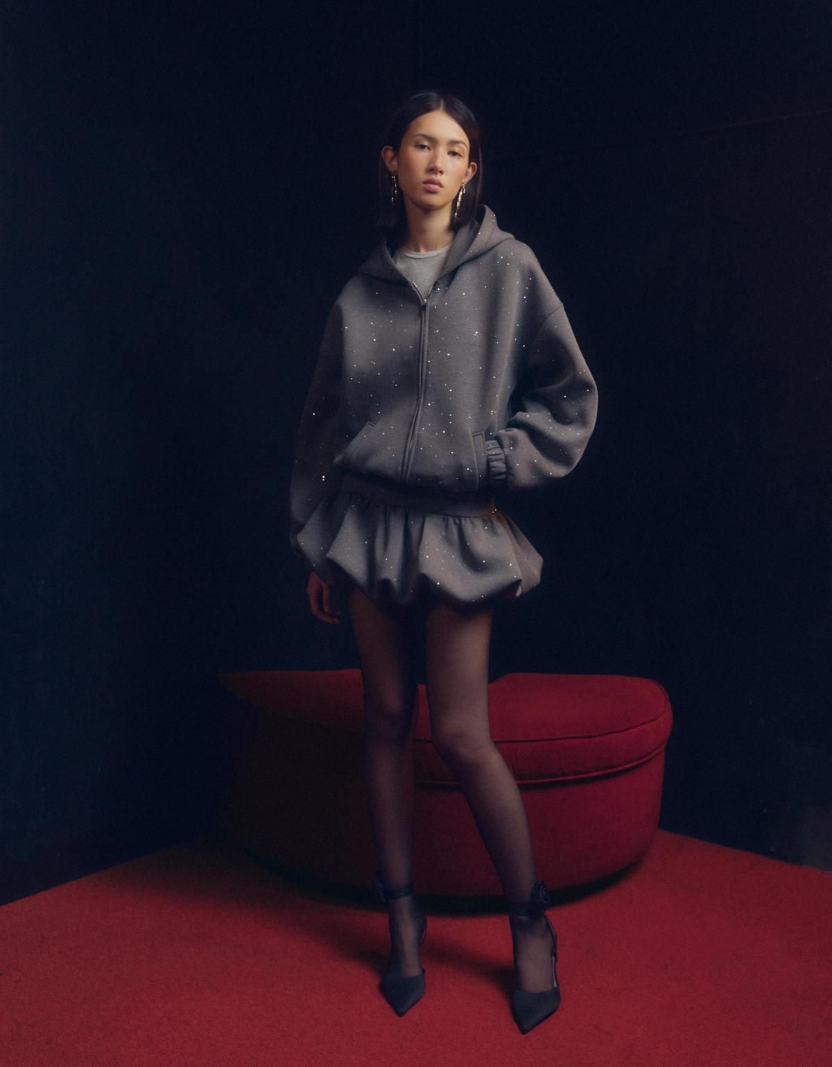 버쉬카 글리터 네오프렌 후드 스웨트셔츠 6687/080 DARK GREY - 상세 이미지 5