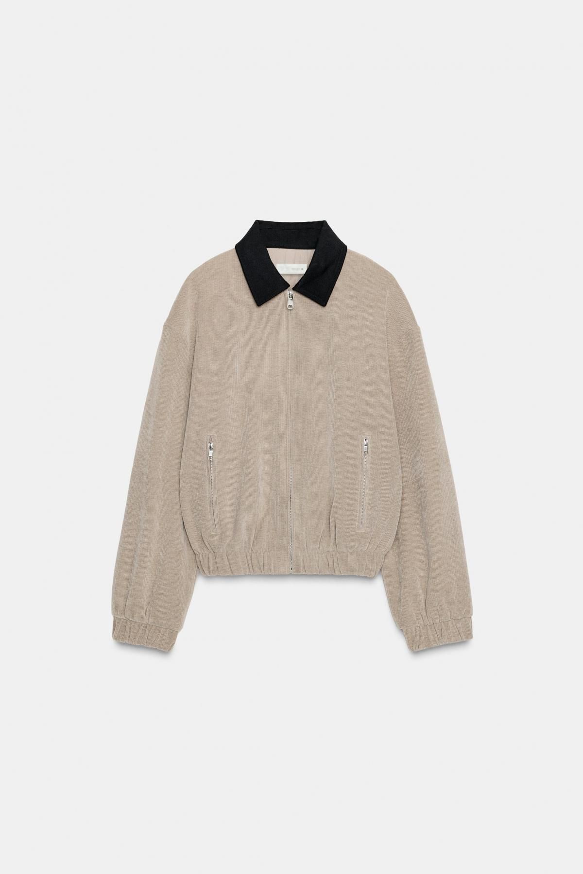 자라 코듀로이 배색 카라 집업 재킷 5063/888 BEIGE - 메인 이미지