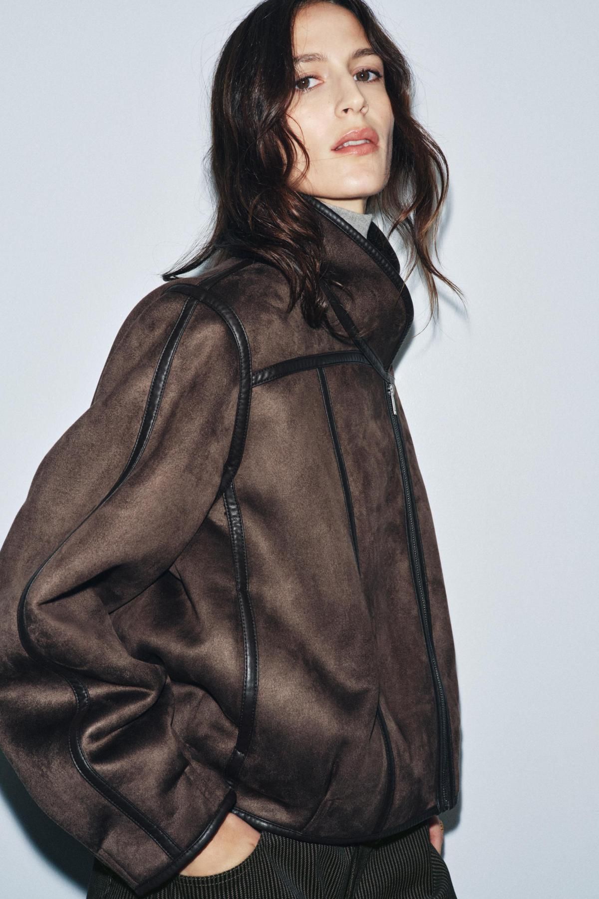 자라 테크니컬 무스탕 더블페이스 하이넥 자켓 3548/264 DARK BROWN - 상세 이미지 2