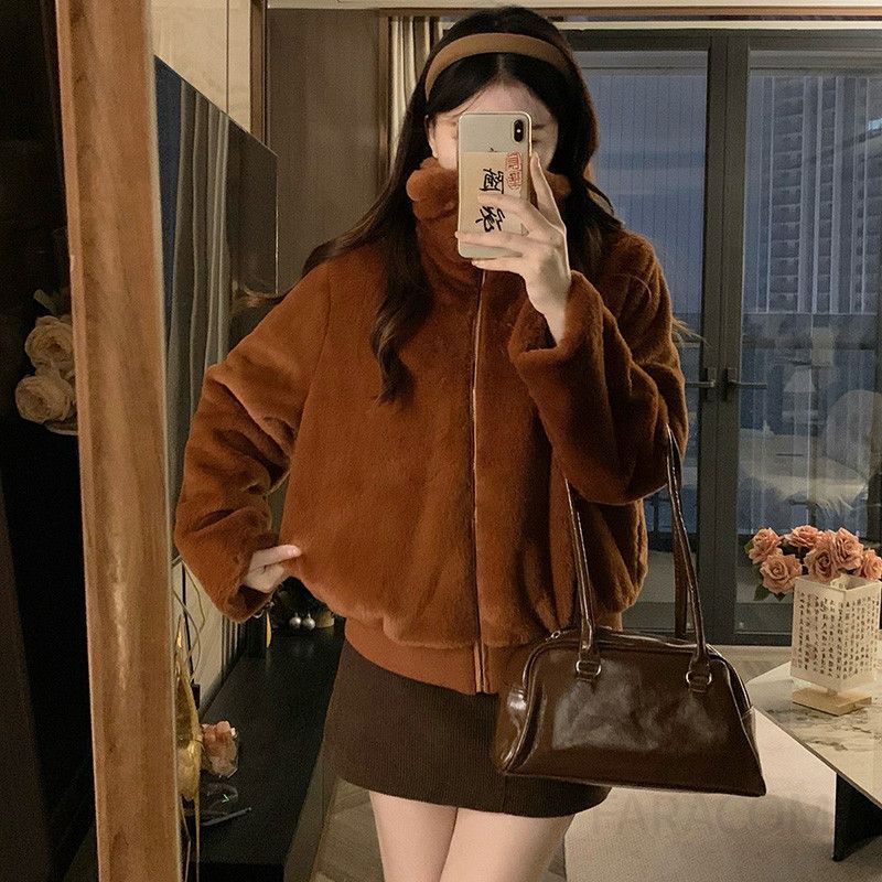 여성 빅사이즈 겨울 따뜻한 보아 덤블 퍼 플리스 하이넥 루즈핏 숏 항공 점퍼 데일리 아우터 캐주얼 자켓 - 상세 이미지 2