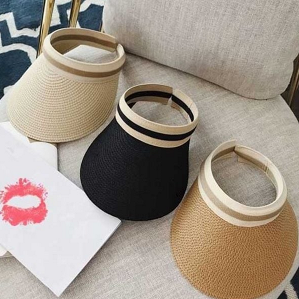 휴가철 여성 라탄 모자 배색 여성 밀짚 모자 여성 - 상품 이미지