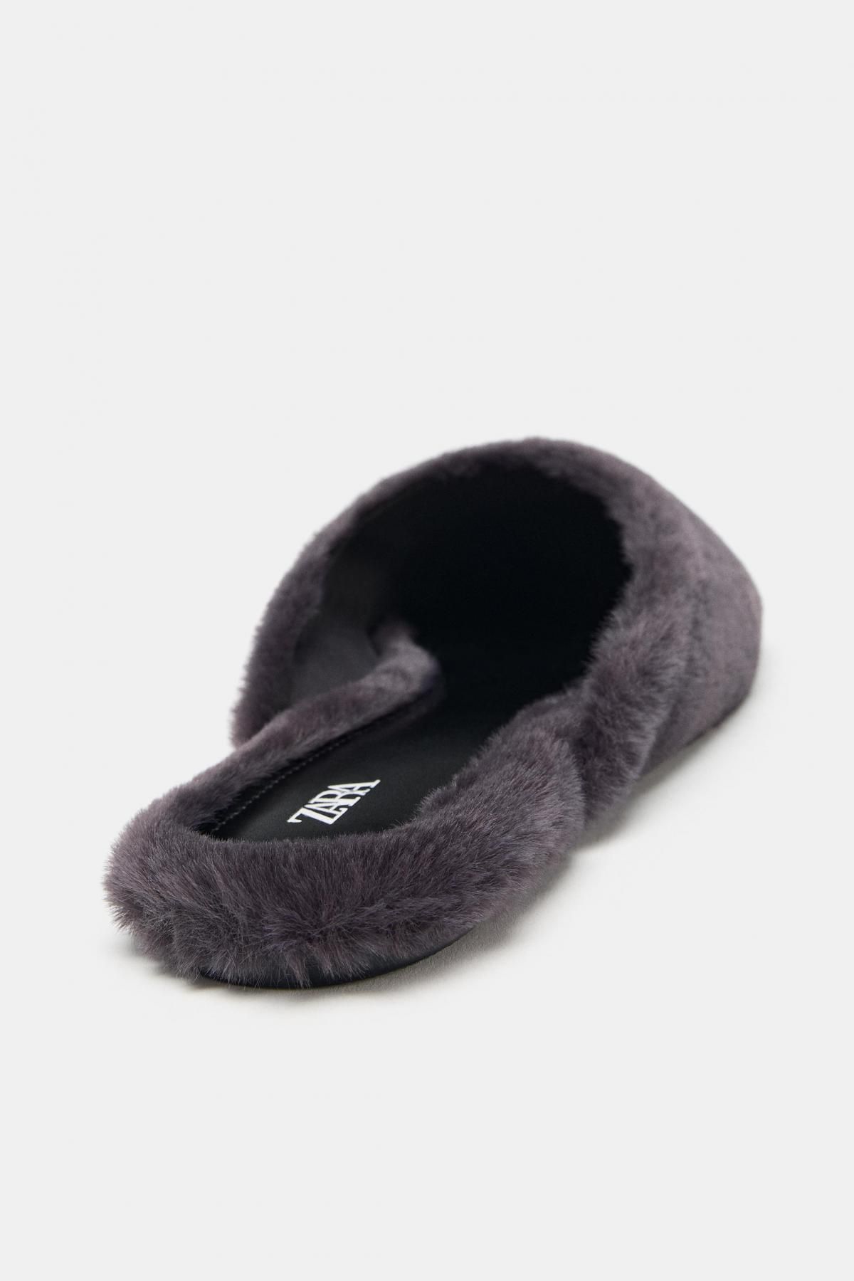 자라 페이크 퍼 플랫 뮬 블랙 3559/610 PURPLE - 상세 이미지 5