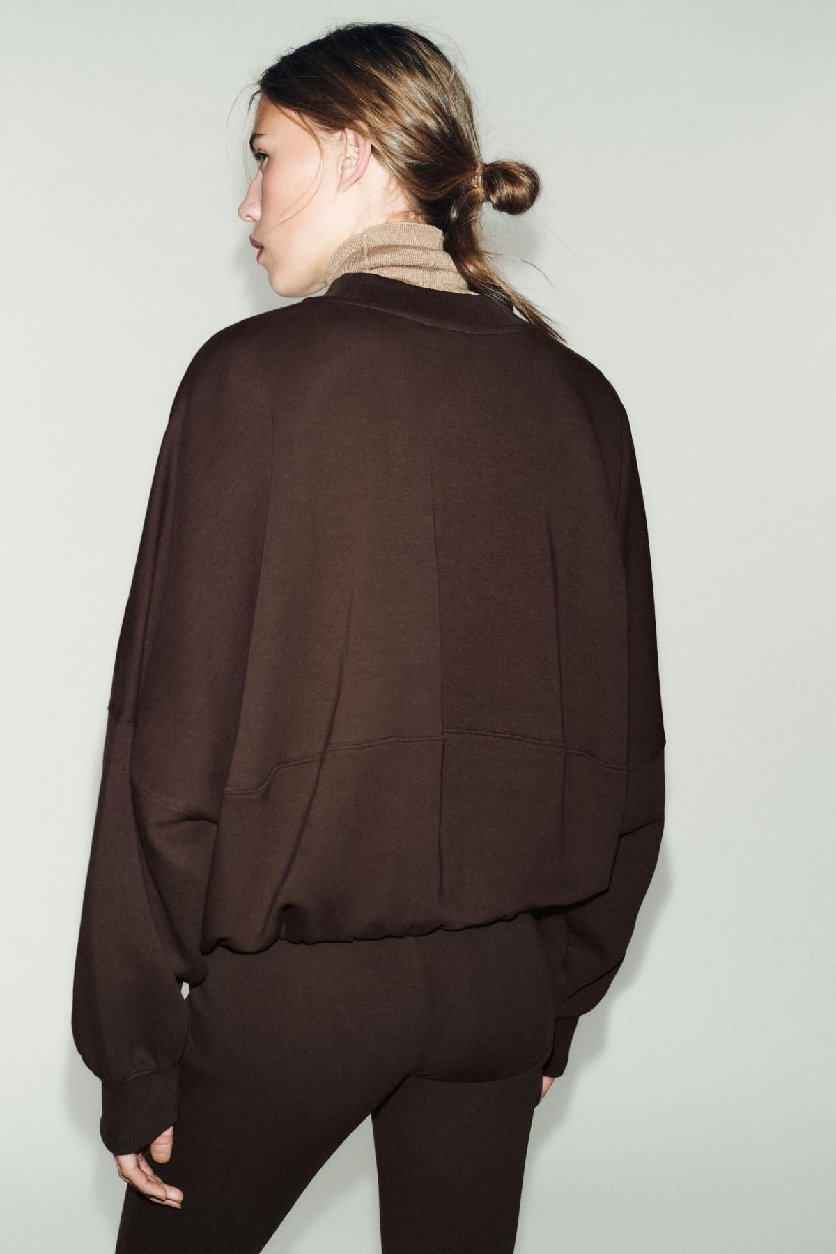 자라 스트레치 니트 집업 봄버 재킷 3641/850 BROWN - 상세 이미지 4
