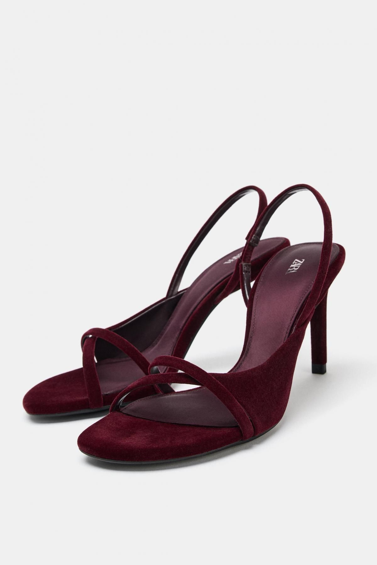 자라 벨벳 버건디 스트랩 하이힐 샌들 1350/610 BURGUNDY RED - 상세 이미지 3