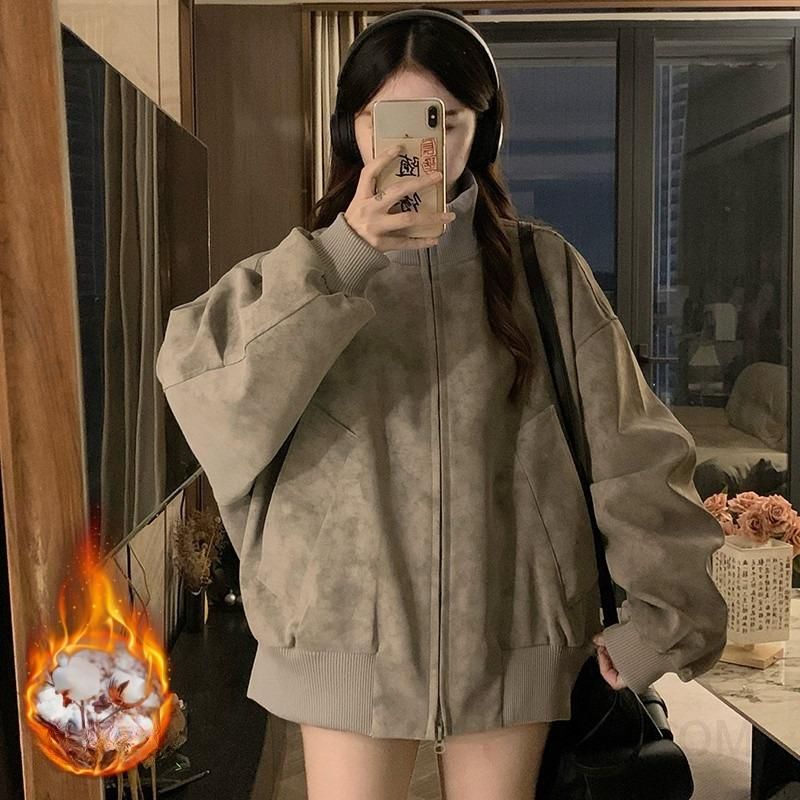 여성 루즈핏 오버핏 스탠드넥 하이넥 숏 기장 패딩 점퍼 항공 자켓 아우터 간절기 겨울 데일리 캐주얼 데이트룩 - 상세 이미지 2