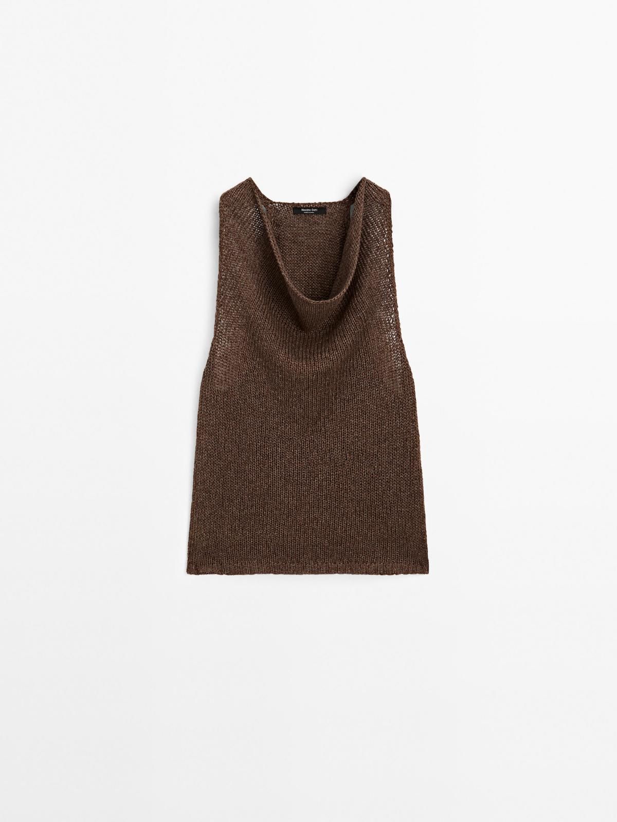 마시모두띠 린넨 니트 홀터넥 슬리브리스 탑 5731/588 BROWN MARL - 메인 이미지