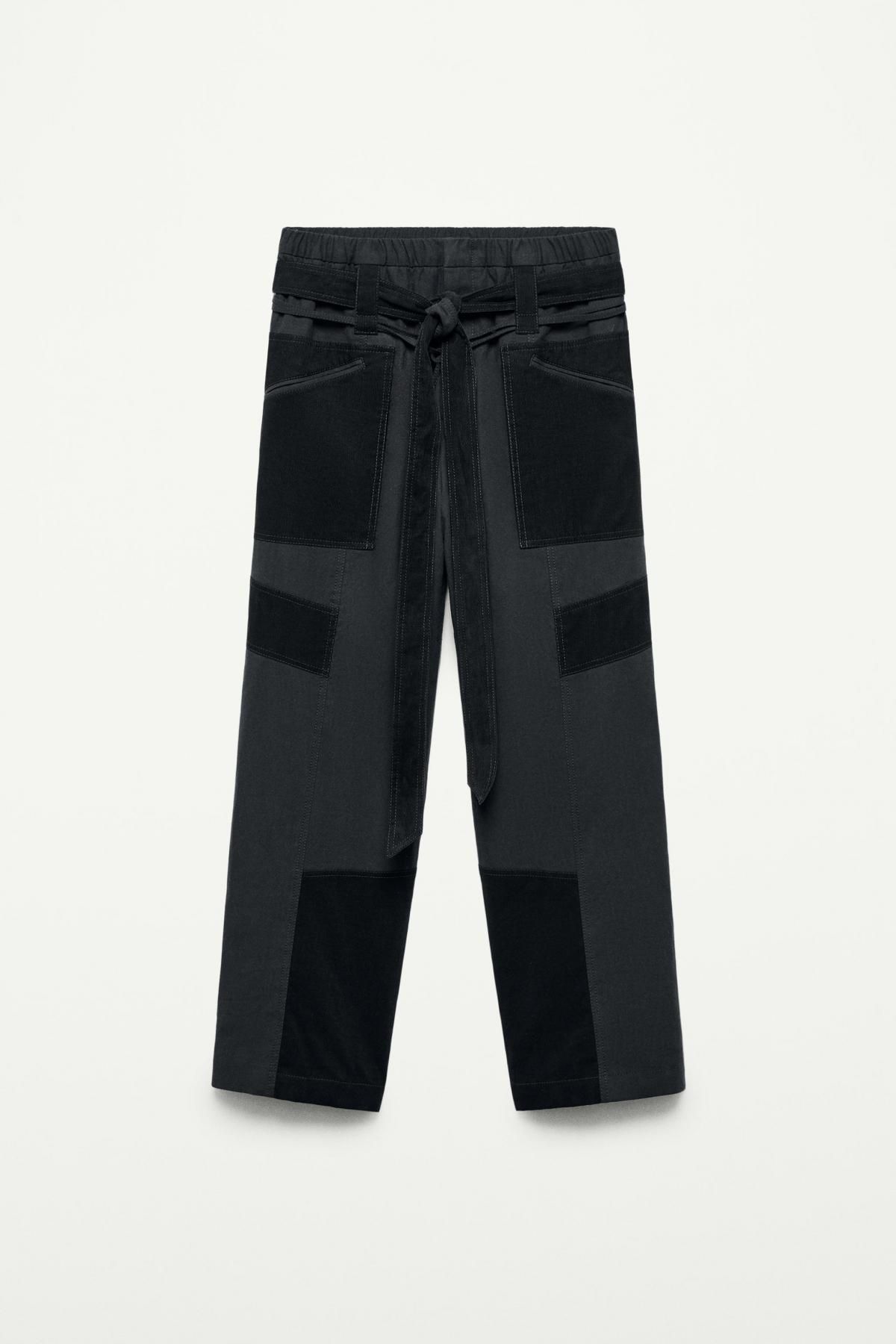 자라 코튼 혼방 패치워크 카고 와이드 팬츠 9004/129 ANTHRACITE GREY - 메인 이미지