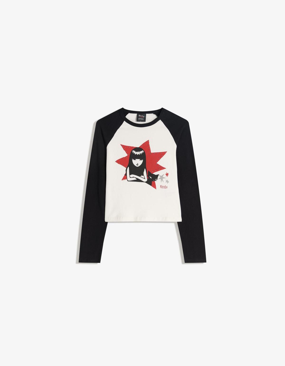 버쉬카 그래픽 프린트 배색 래글런 긴팔 티셔츠 7840/604 OFF WHITE - 메인 이미지