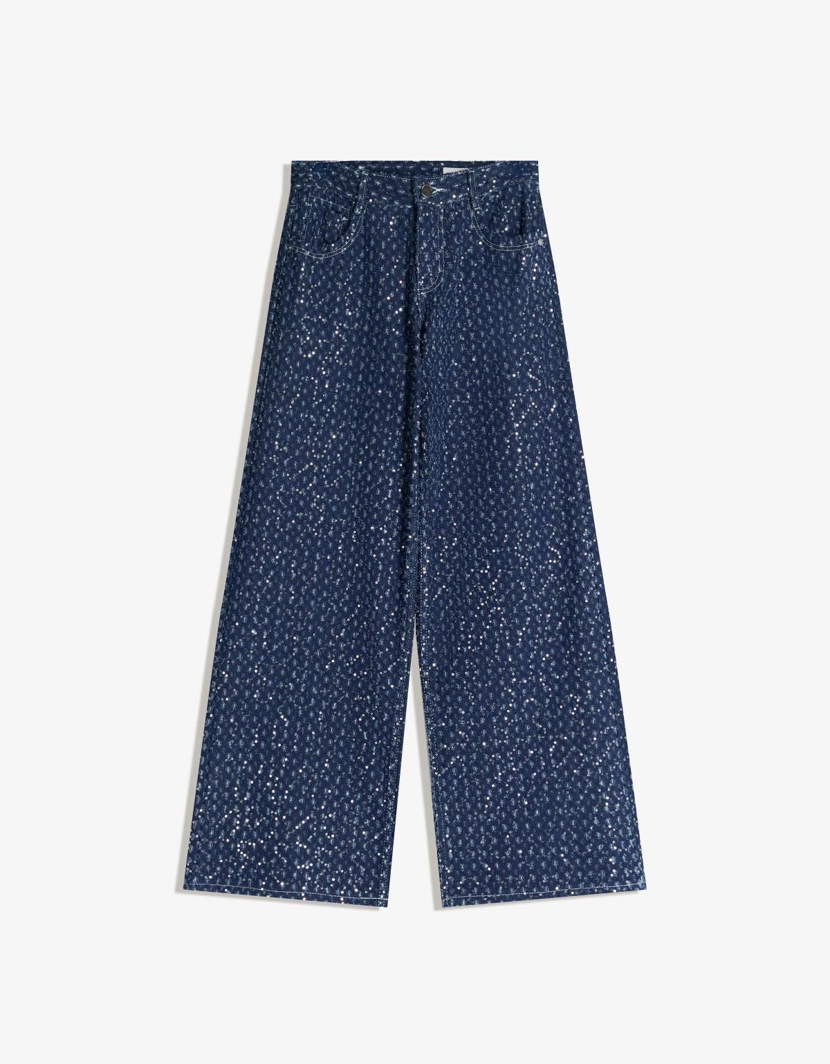 버쉬카 시퀸 와이드핏 데님 청바지 5036/074 NAVY - 상품 이미지