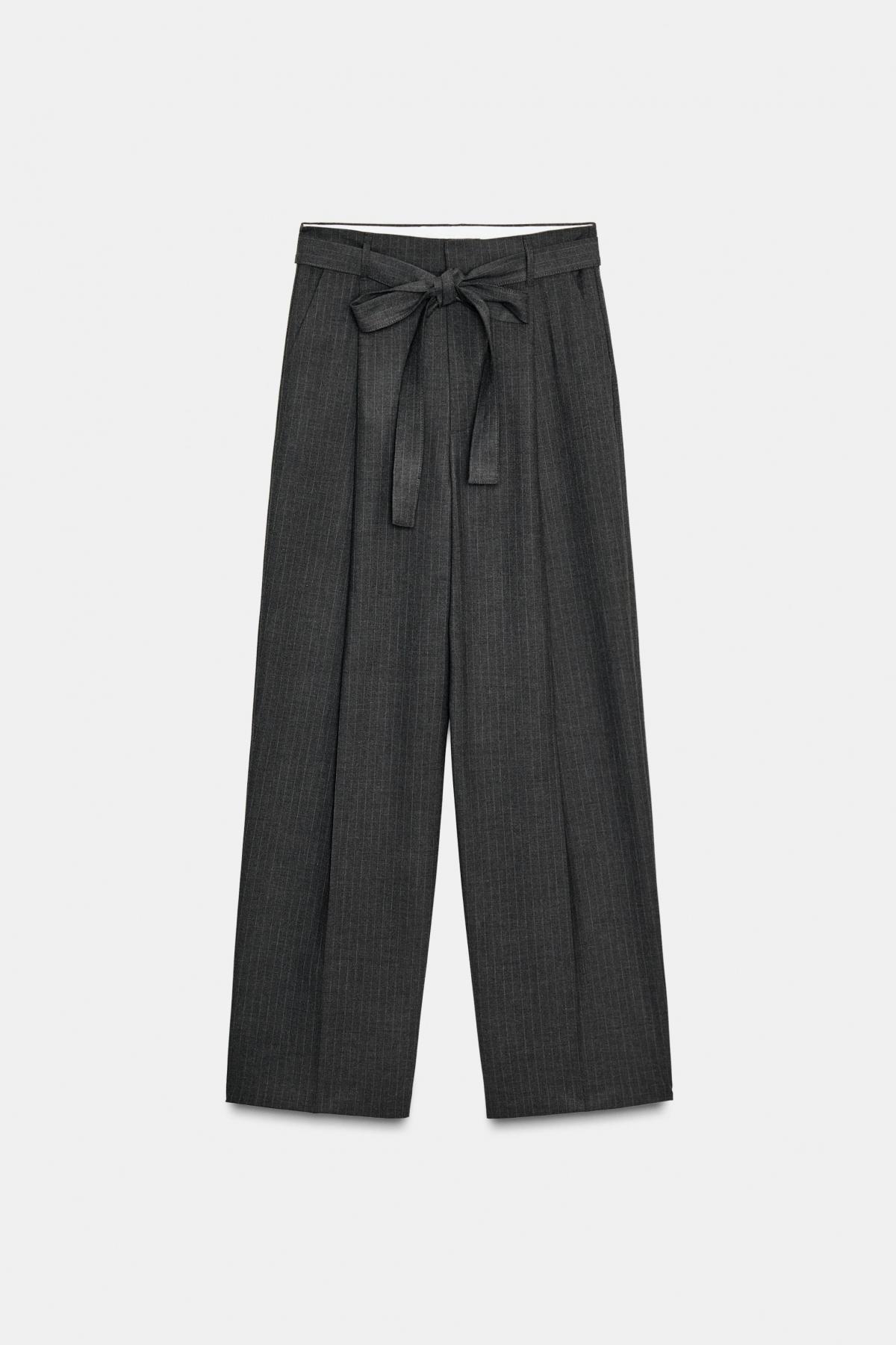 자라 핀스트라이프 하이웨이스트 벨트 팬츠 3067/521 CHARCOAL GREY - 상세 이미지 5