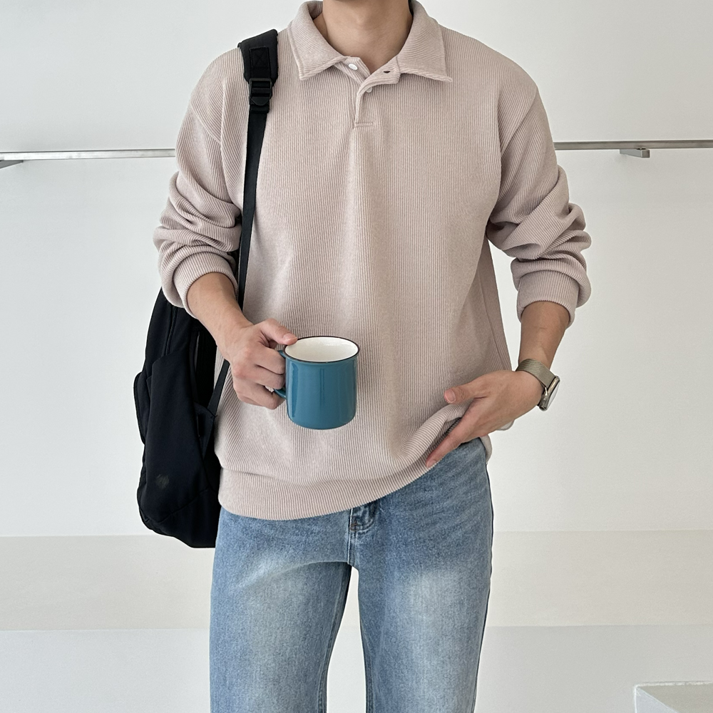 1+1 남자 니트 구김없는 빅사이즈 오버핏 카라 니트 맨투맨 - 상세 이미지 2