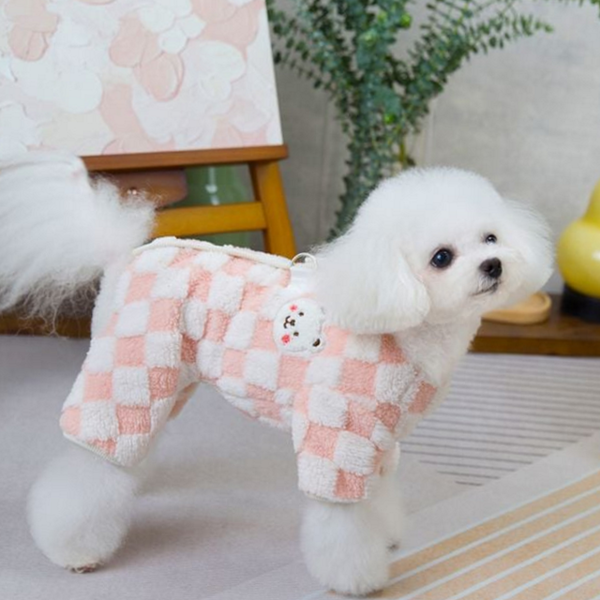 반려견 강아지 하네스 올인원 산책복 강아지 체크 올인원 - 상품 이미지