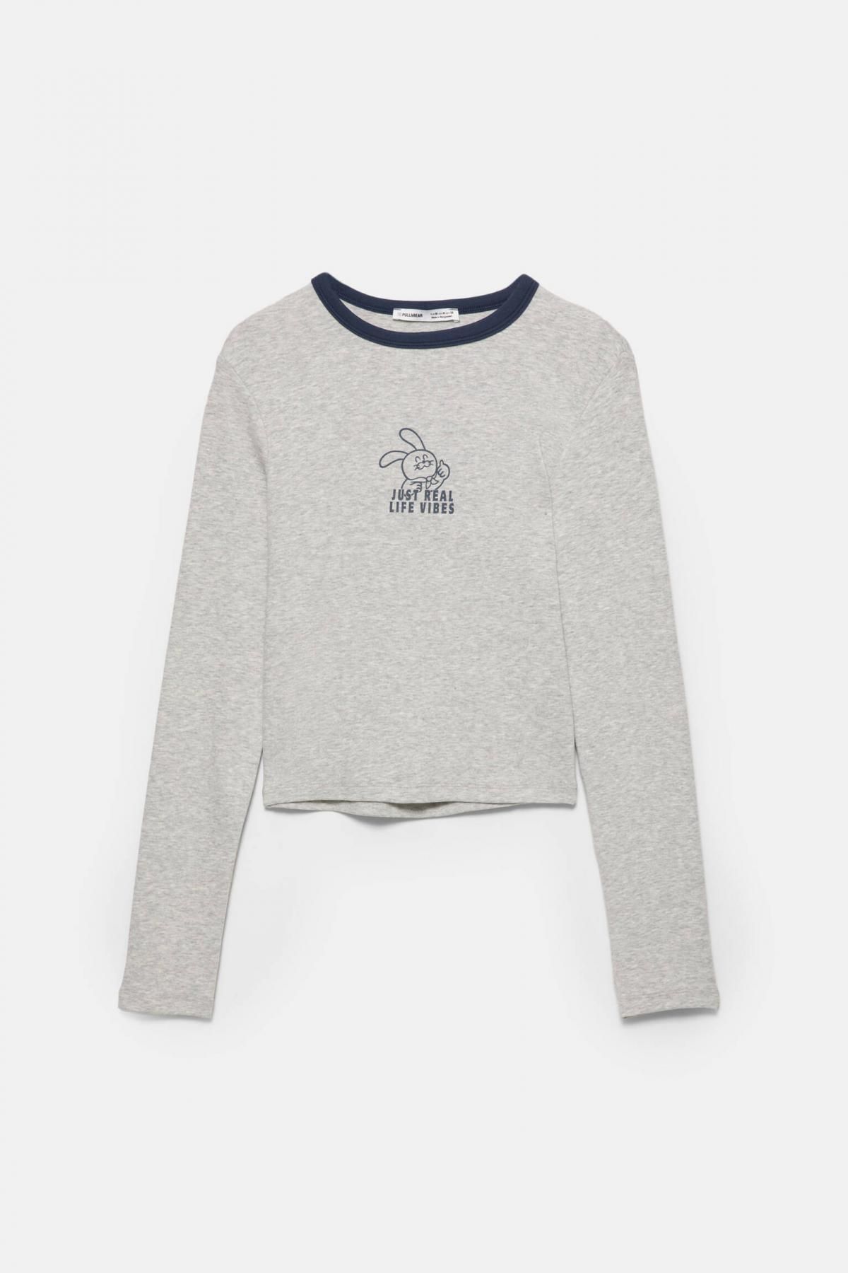 풀앤베어 래빗 그래픽 크롭 긴팔 티셔츠 7152/388 GREY MARL - 상품 이미지