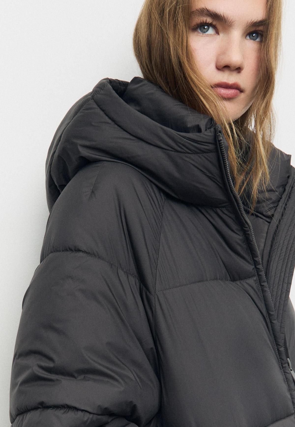 스트라디바리우스 테크니컬 하이넥 후드 롱 패딩 코트 5848/693 DARK GREY - 상세 이미지 4