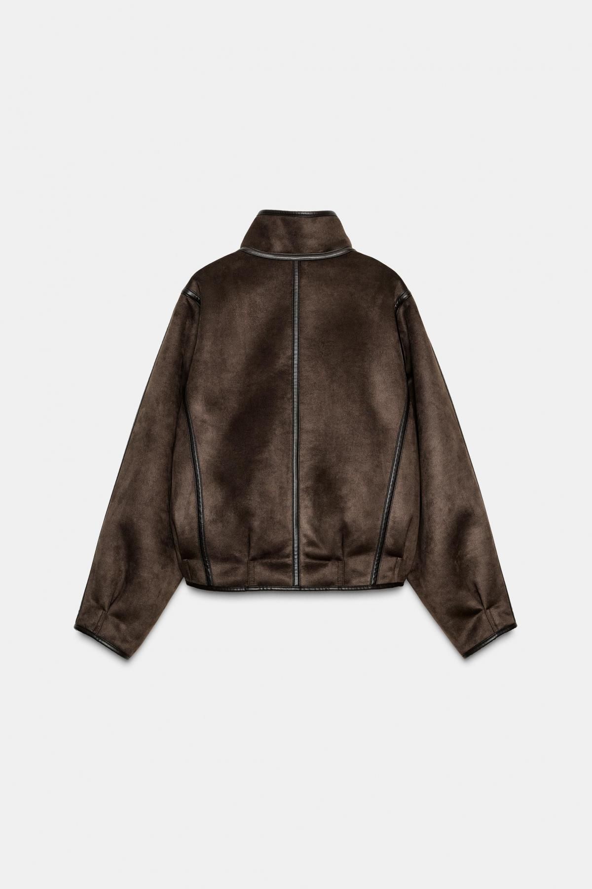 자라 테크니컬 무스탕 더블페이스 하이넥 자켓 3548/264 DARK BROWN 이미지 7