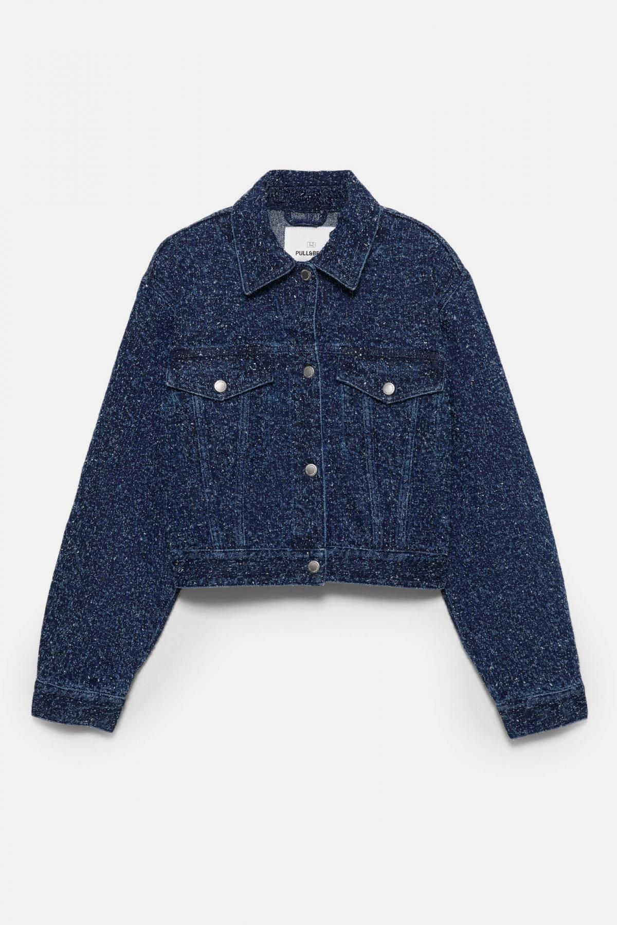 풀앤베어 트렌디 크롭 텍스처 데님 재킷 7700/341 DARK BLUE - 상품 이미지