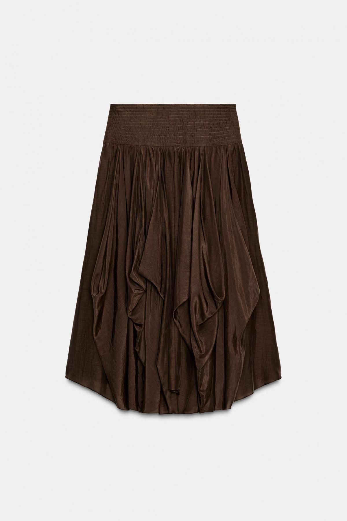 자라 볼륨 플레어 미디 스커트 코튼 비스코스 9474/209 BROWN - 메인 이미지