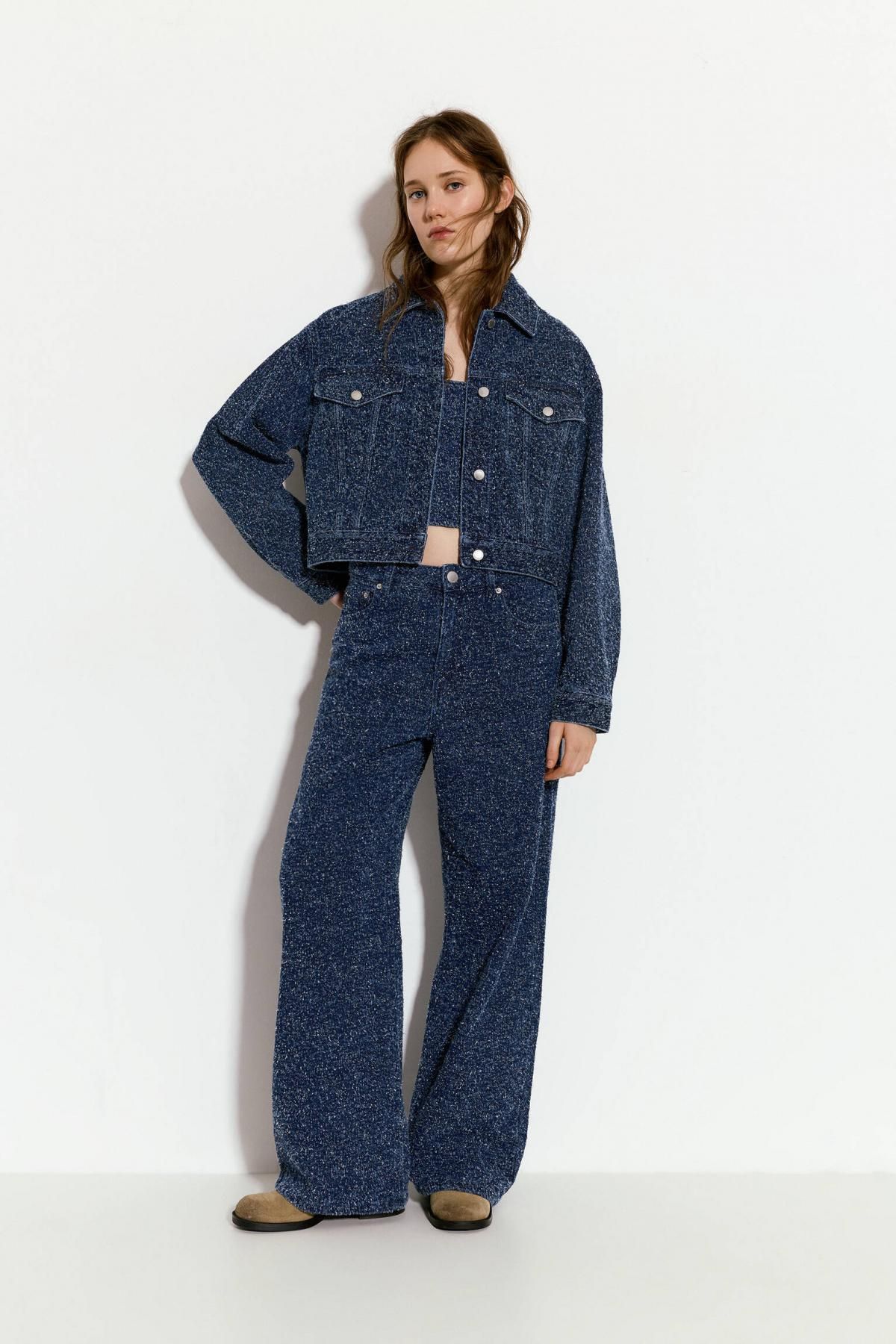 풀앤베어 트렌디 크롭 텍스처 데님 재킷 7700/341 DARK BLUE - 상세 이미지 5