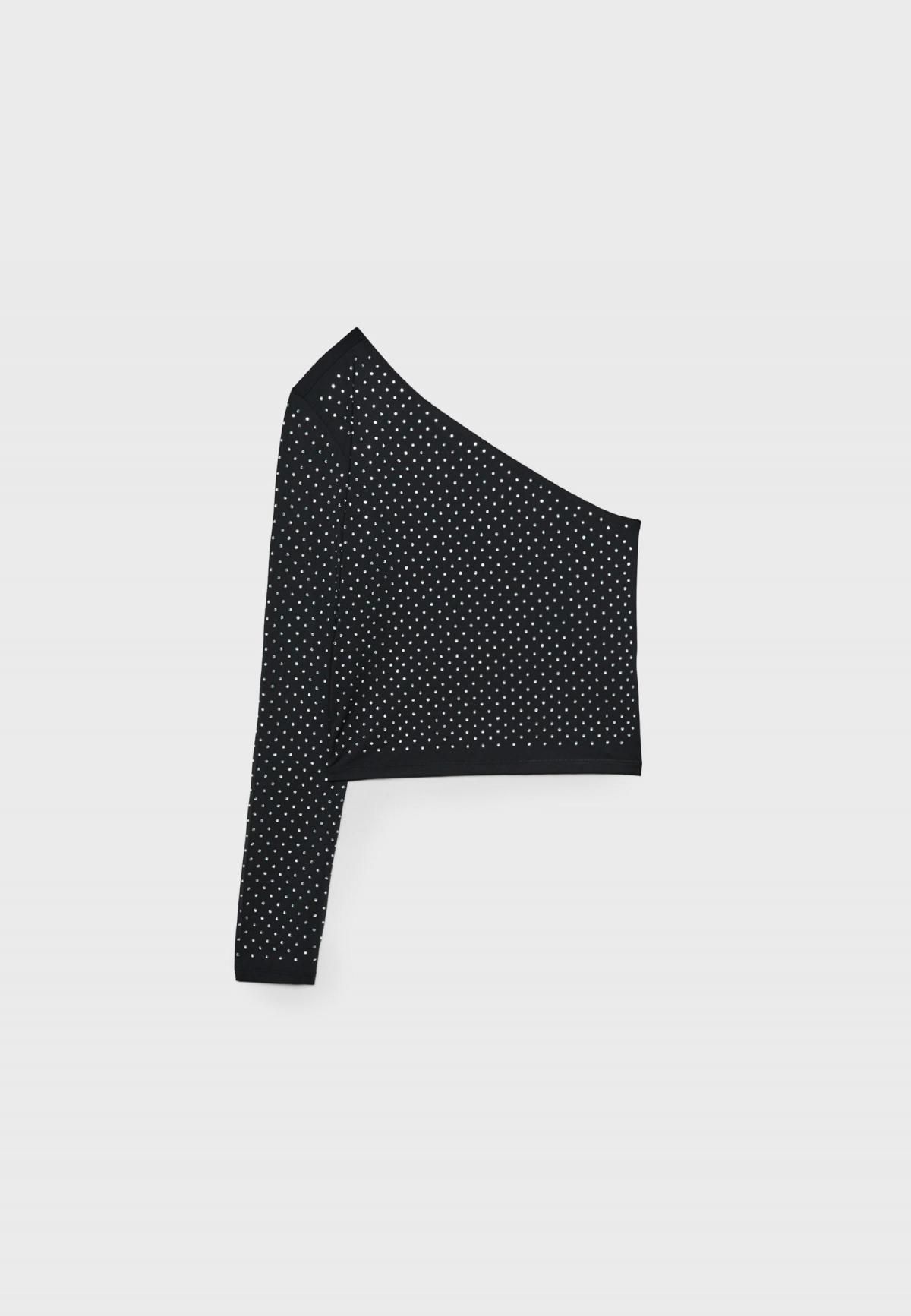 스트라디바리우스 글리터 원숄더 컷아웃 크롭 탑 8111/913 BLACK - 상품 이미지