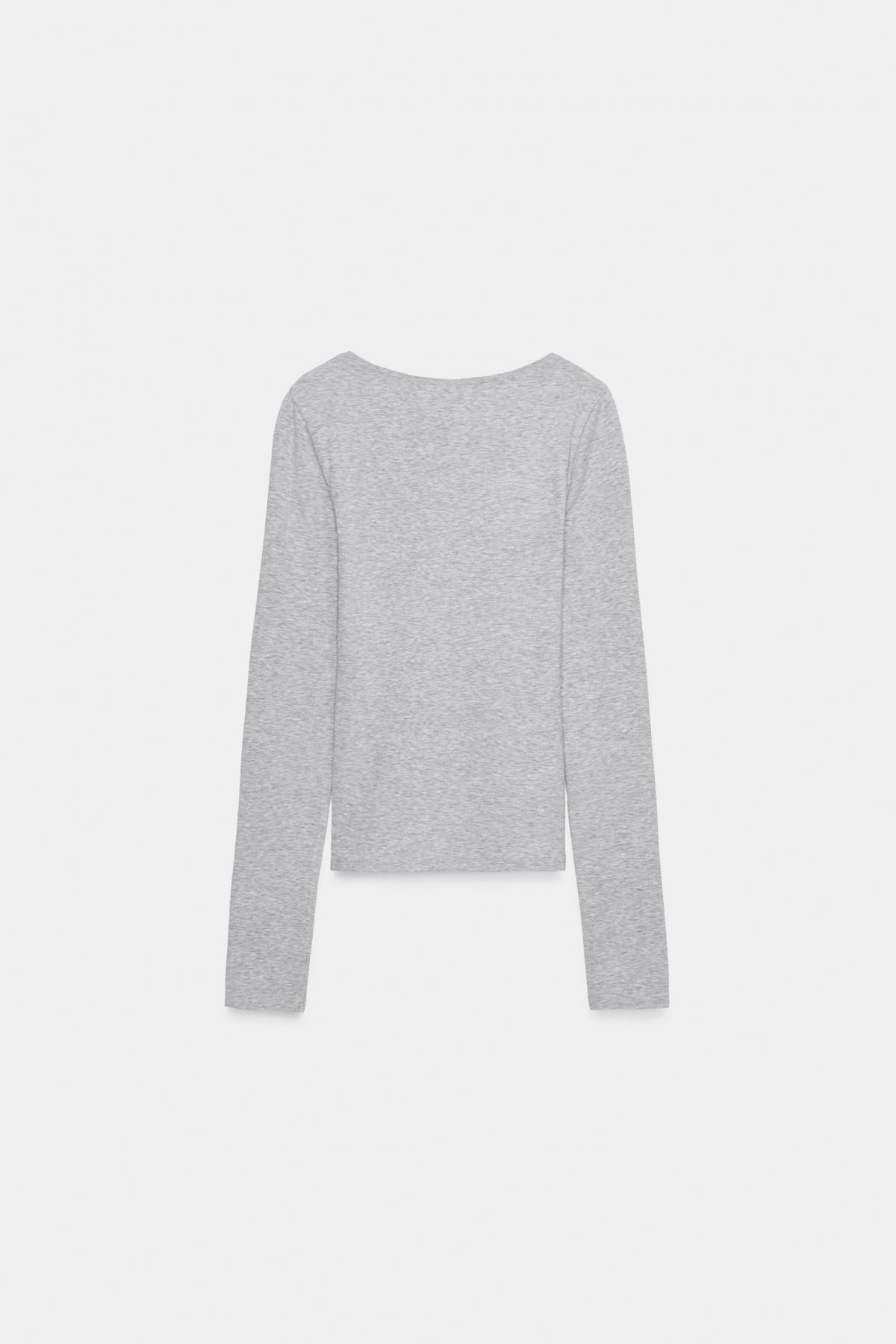 자라 슬림핏 라운드넥 테크니컬 긴팔 티셔츠 3641/750 GREY MARL - 상세 이미지 5