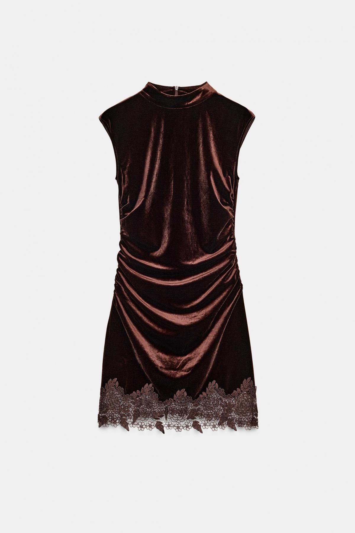 자라 럭셔리 벨벳 레이스 미니 원피스 8779/664 DARK BROWN - 상품 이미지