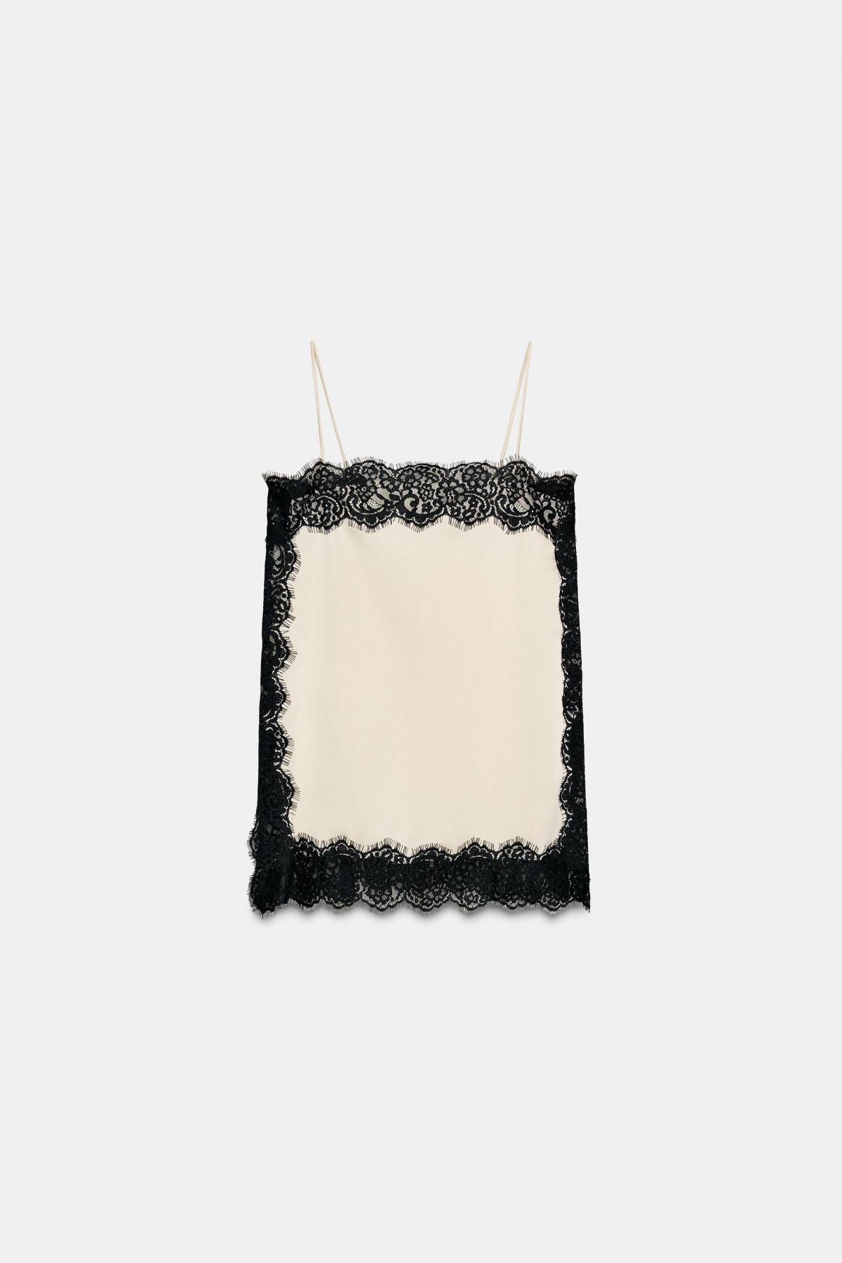 자라 새틴 레이스 스트랩 탑 5919/416 BLACK / WHITE - 메인 이미지