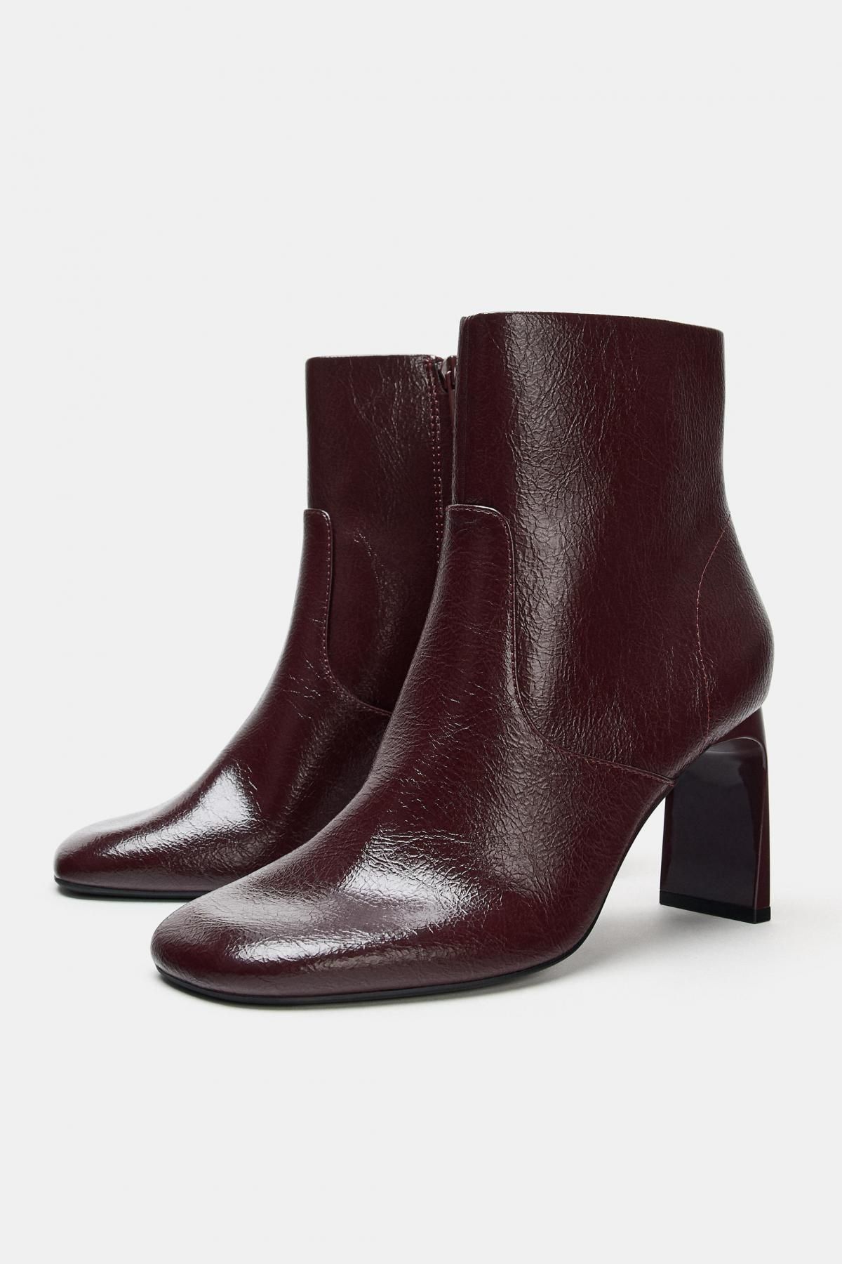 자라 프리미엄 버건디 스틸레토 하이힐 앵클부츠 3160/610 BURGUNDY RED - 상세 이미지 4
