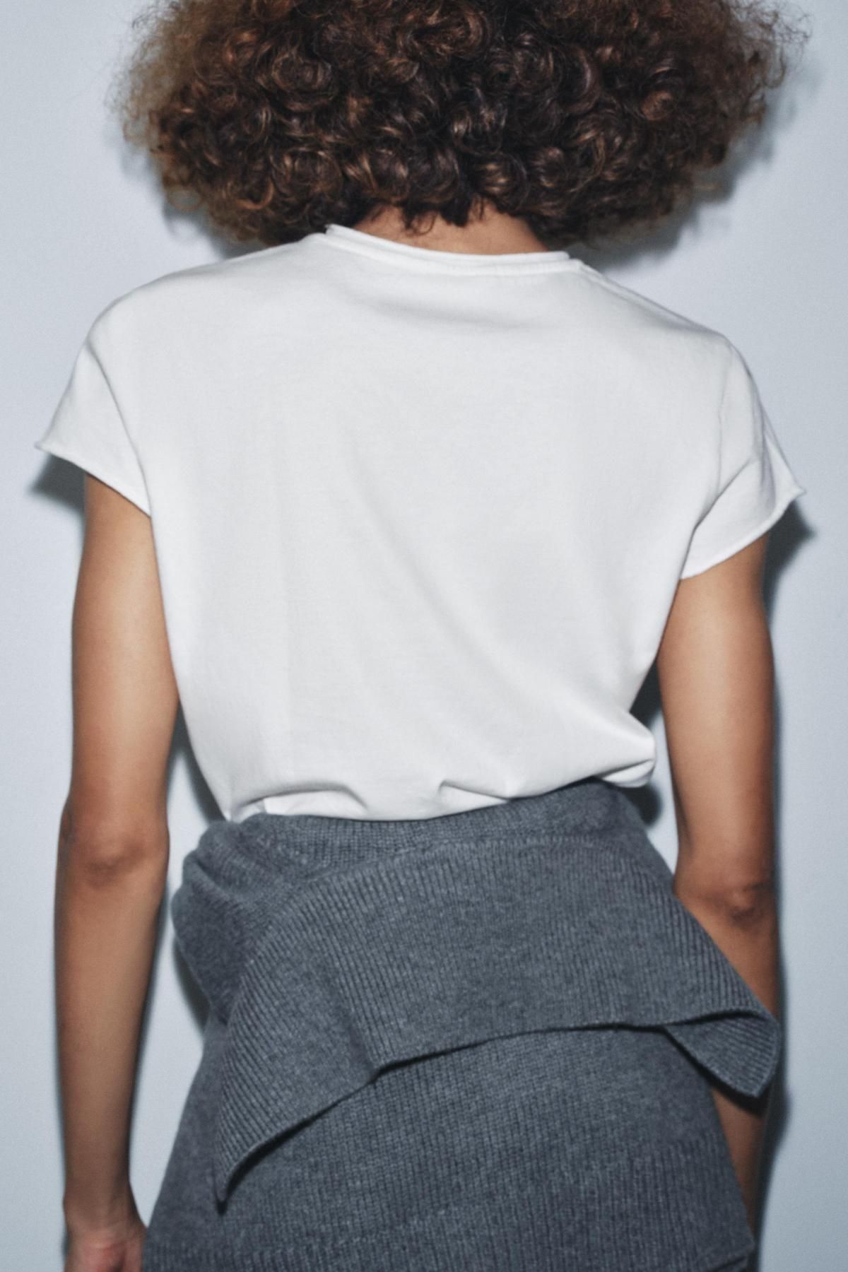 자라 베이직 레터링 자수 반팔 티셔츠 4805/803 OYSTER-WHITE - 상세 이미지 4