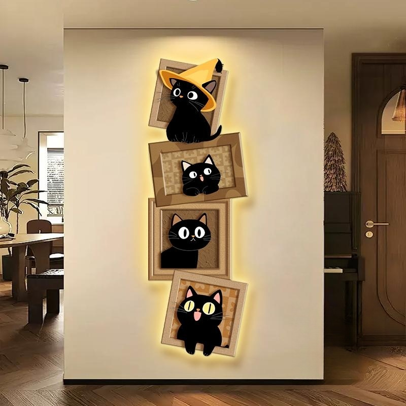 고양이 장식 입구 현관 침실 벽화 발광 스타일 A 세로형 30x90cm 조명 없는 표준 - 상세 이미지 2