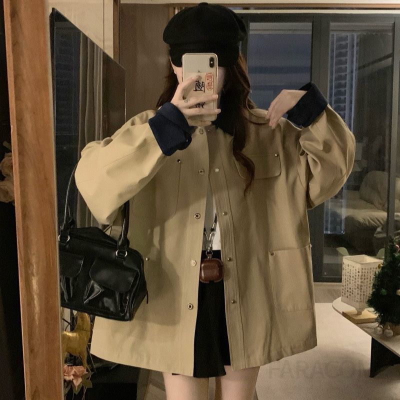 여성 카라 루즈핏 오버핏 박시핏 배색소매 데일리 캐주얼 간절기 아방핏 자켓 점퍼 재킷 바람막이 아우터 봄 가을 - 상세 이미지 3