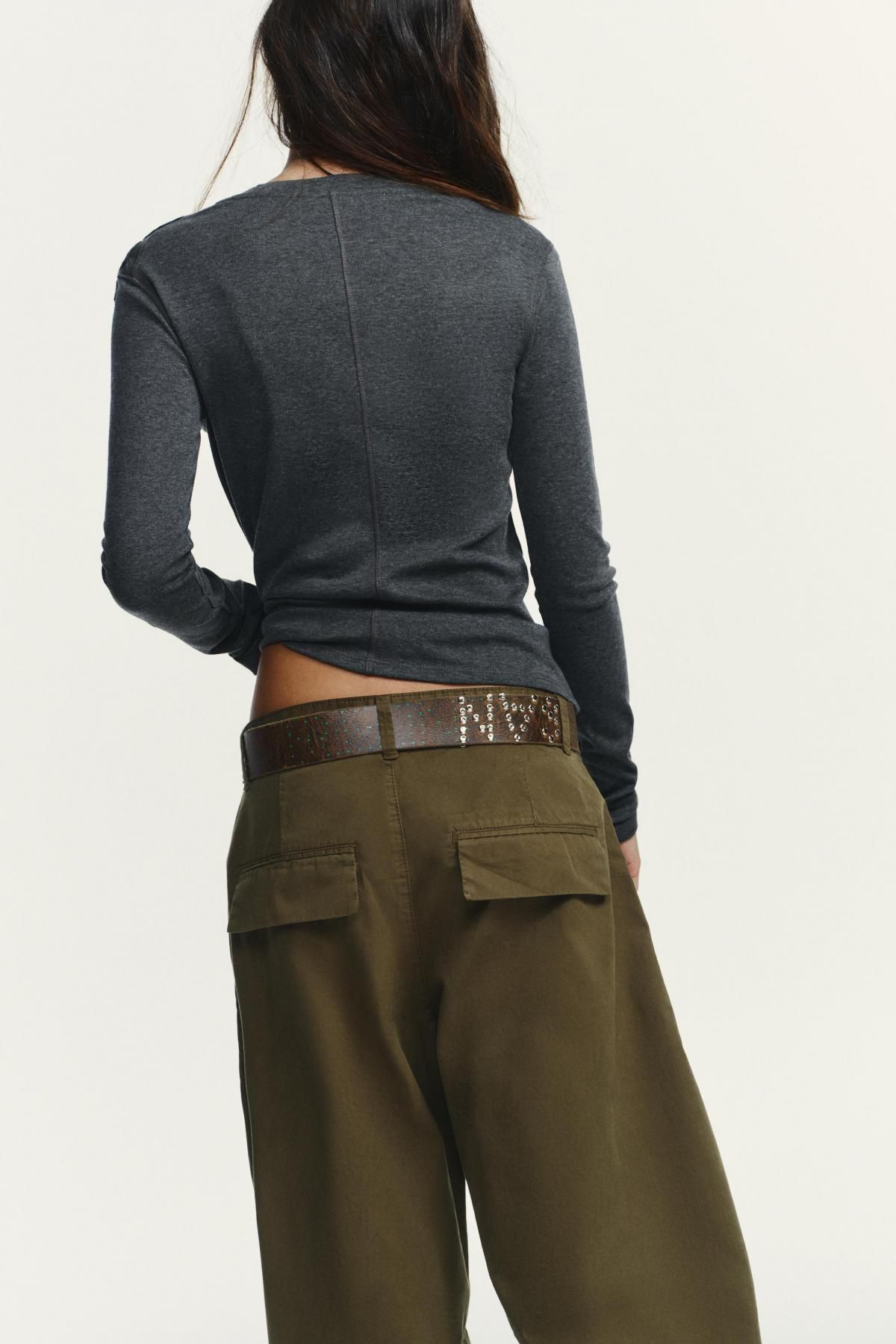 자라 플라워 슬림핏 라운드넥 긴팔 티셔츠 1131/862 DARK GREY - 상세 이미지 5