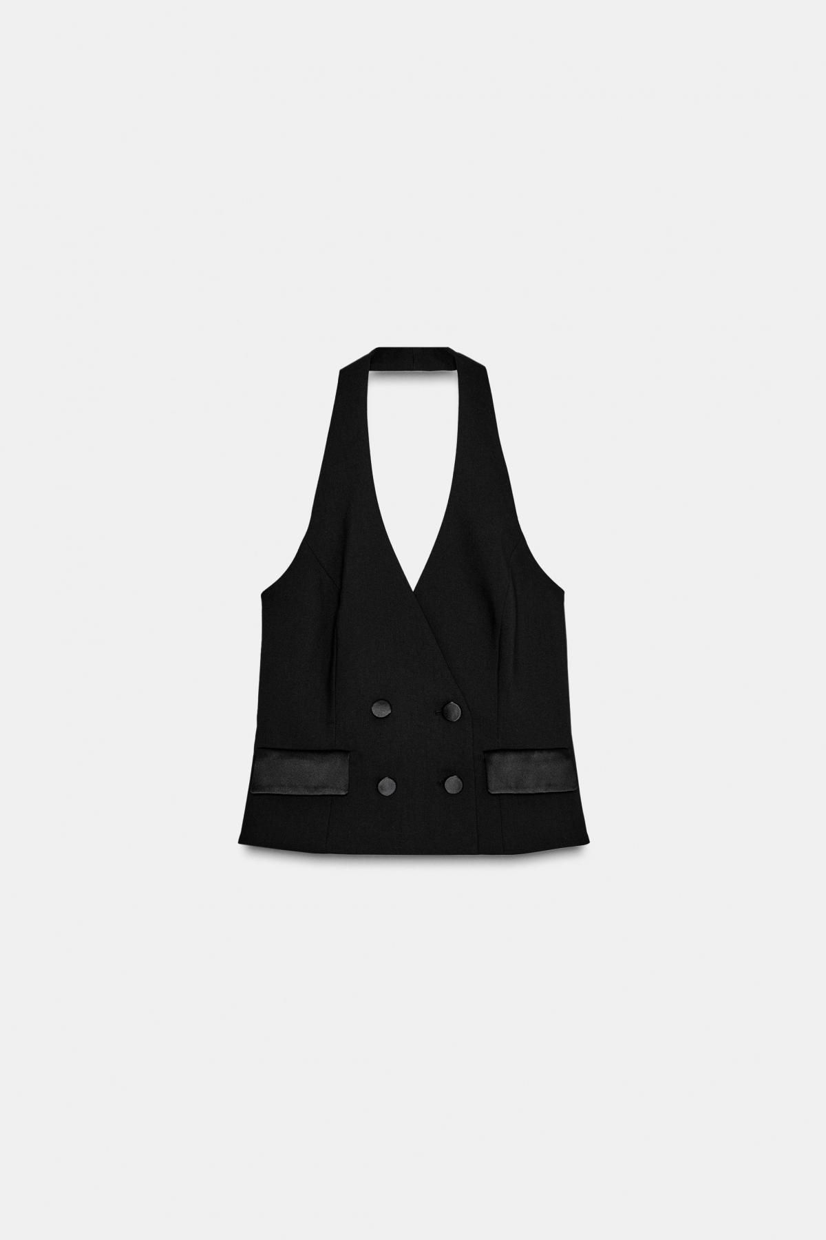 자라 홀터넥 브이넥 턱시도 베스트 9318/597 BLACK - 메인 이미지