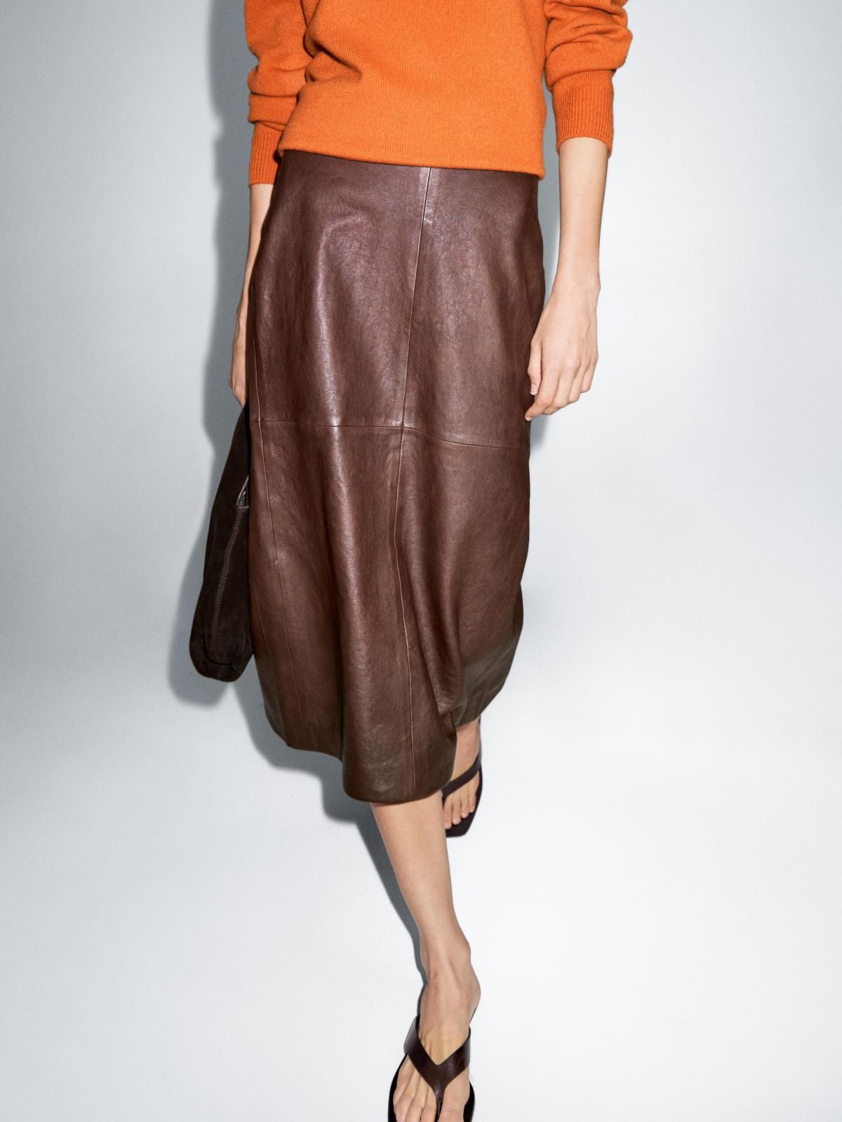 마시모두띠 브라운 나파 레더 미디 스커트 5327/967 BROWN 이미지 6