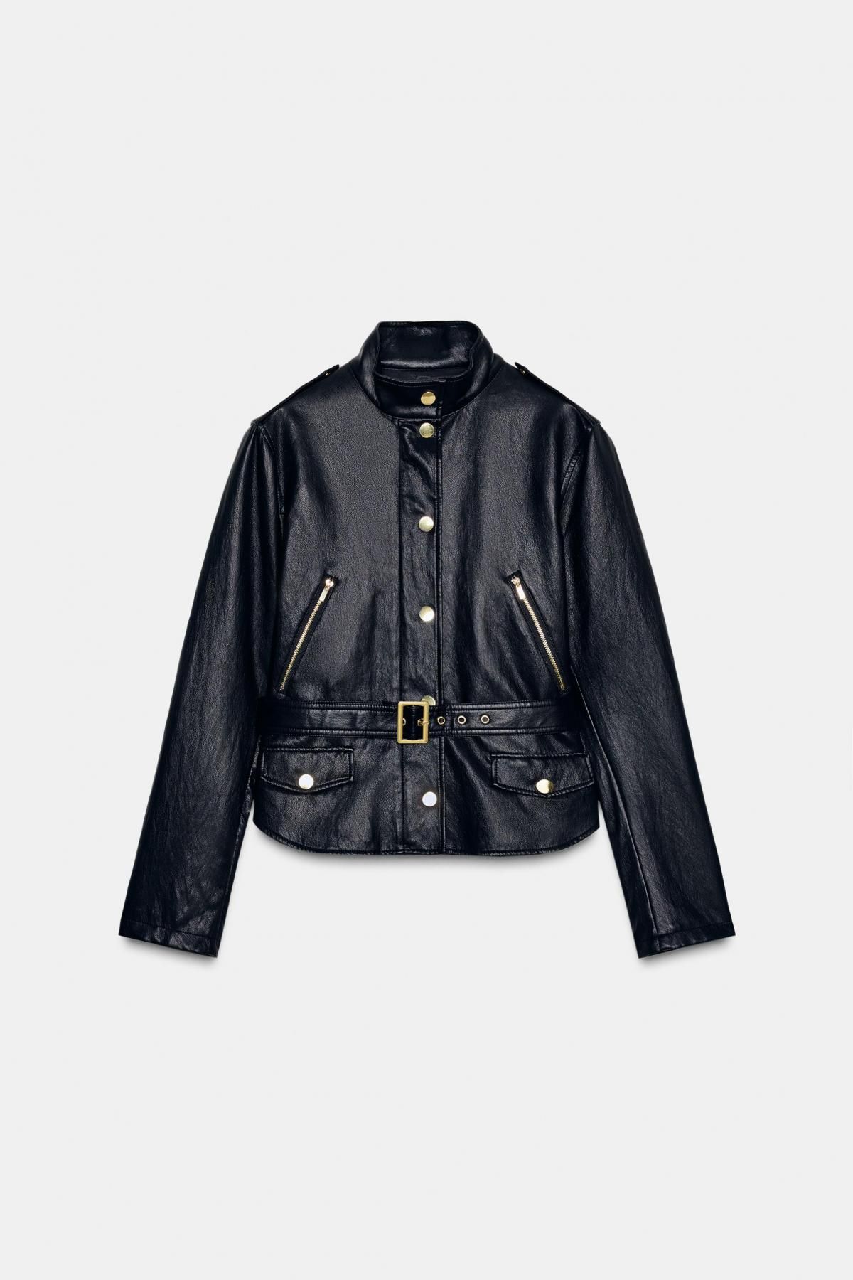 자라 테크니컬 페이크 레더 벨트 재킷 4387/352 BLACK - 메인 이미지