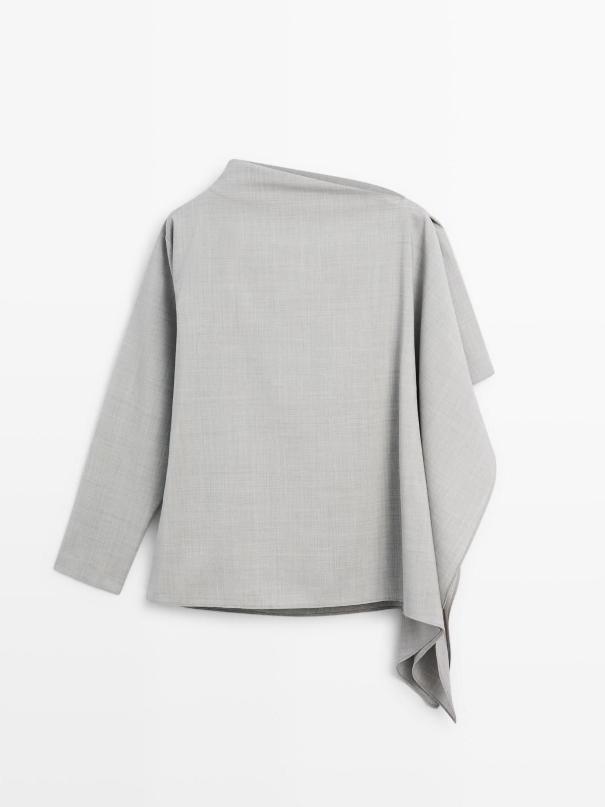 마시모두띠 100 울 비대칭 러플 블라우스 9405/951 PALE GREY 이미지 7