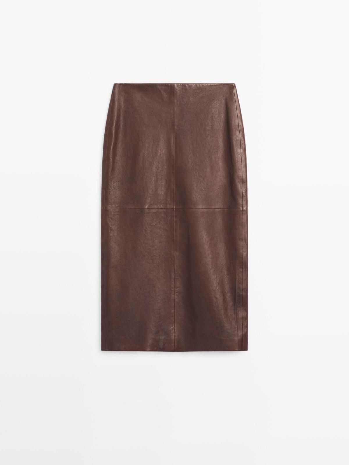 마시모두띠 브라운 나파 레더 미디 스커트 5327/967 BROWN - 상품 이미지