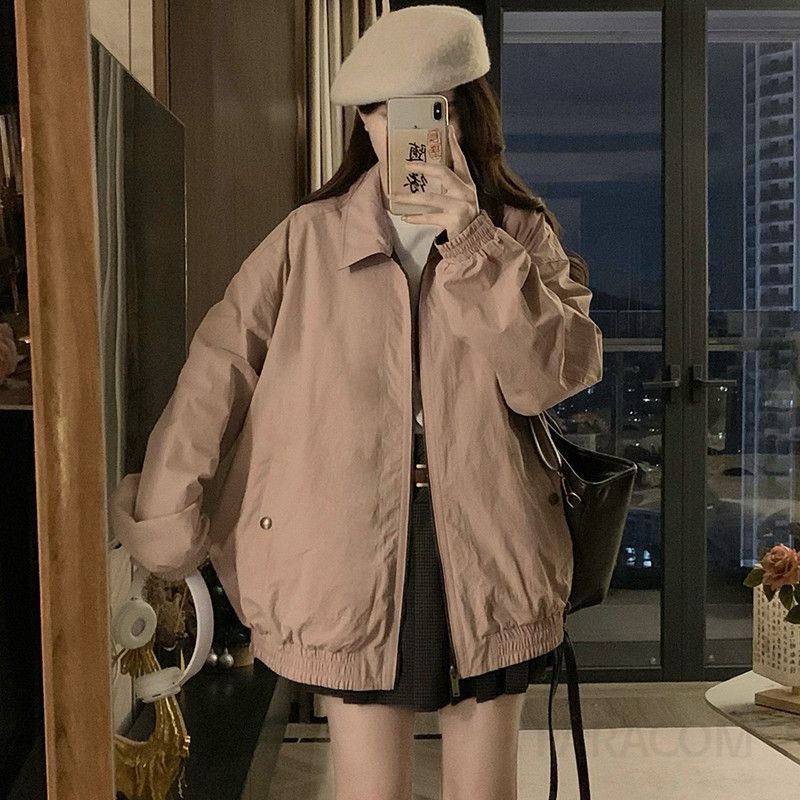 여성 양면 카라넥 루즈핏 오버핏 바람막이 점퍼 집업 자켓 간절기 데일리 캐주얼 아우터 봄 가을 코디 - 상세 이미지 5