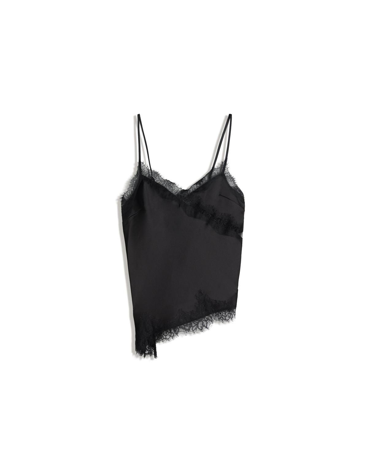 버쉬카 트렌디 새틴 비대칭 스트랩 탑 8817/692 BLACK - 상세 이미지 3