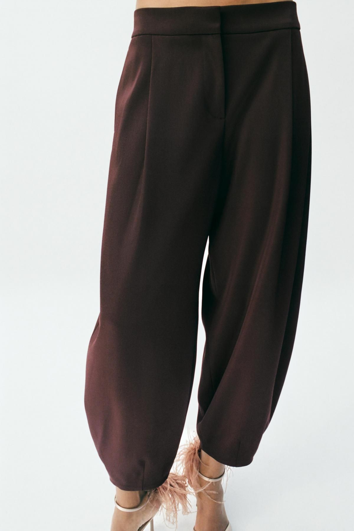 자라 새틴 캐롯핏 테크니컬 슬랙스 팬츠 9527/606 DARK BROWN - 상세 이미지 3
