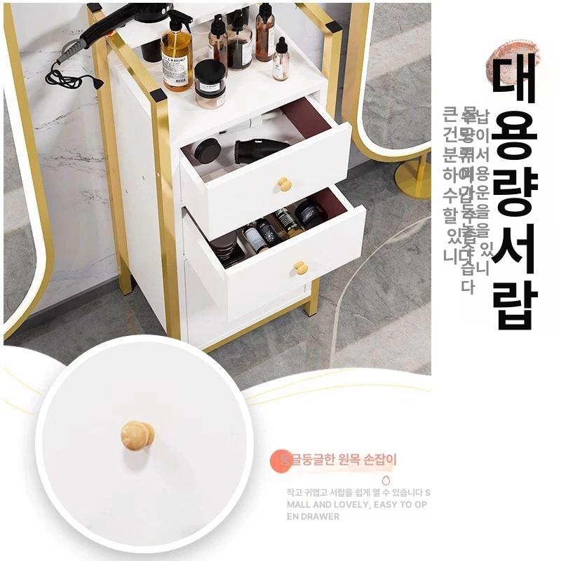 미용실 수납장 콘솔테이블 바버샵 헤어샵 정리장 진열장 3단 웜화이트 - 상세 이미지 5