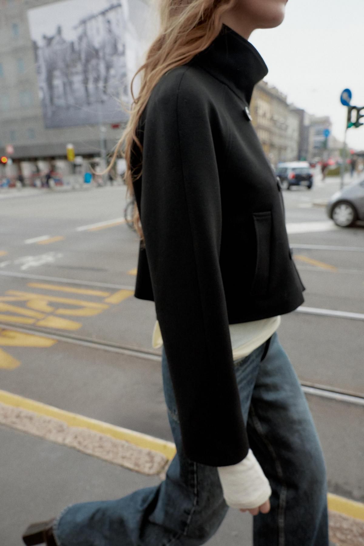 자라 더블브레스트 크롭 하이넥 재킷 9502/555 BLACK - 상세 이미지 5