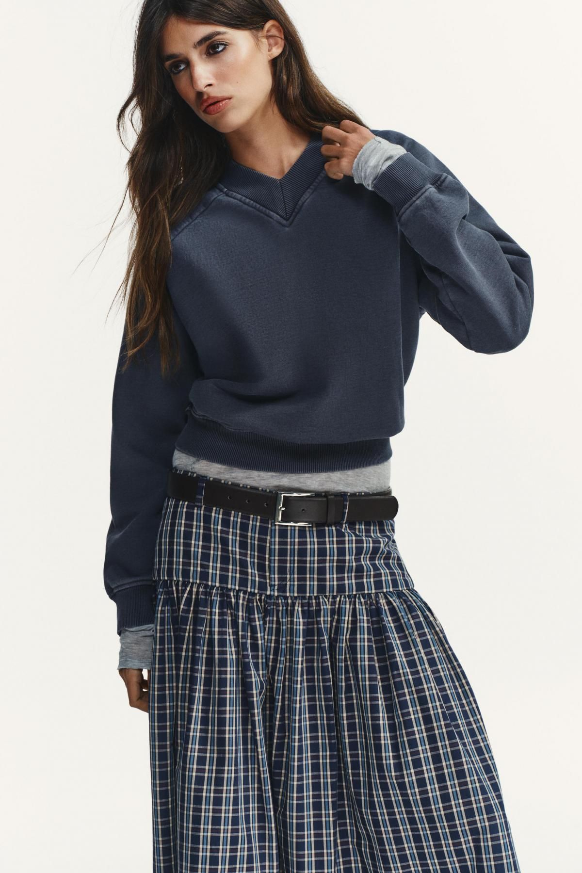 자라 체크 플리츠 벨트 미디 스커트 6929/522 BLUE / NAVY - 상세 이미지 4