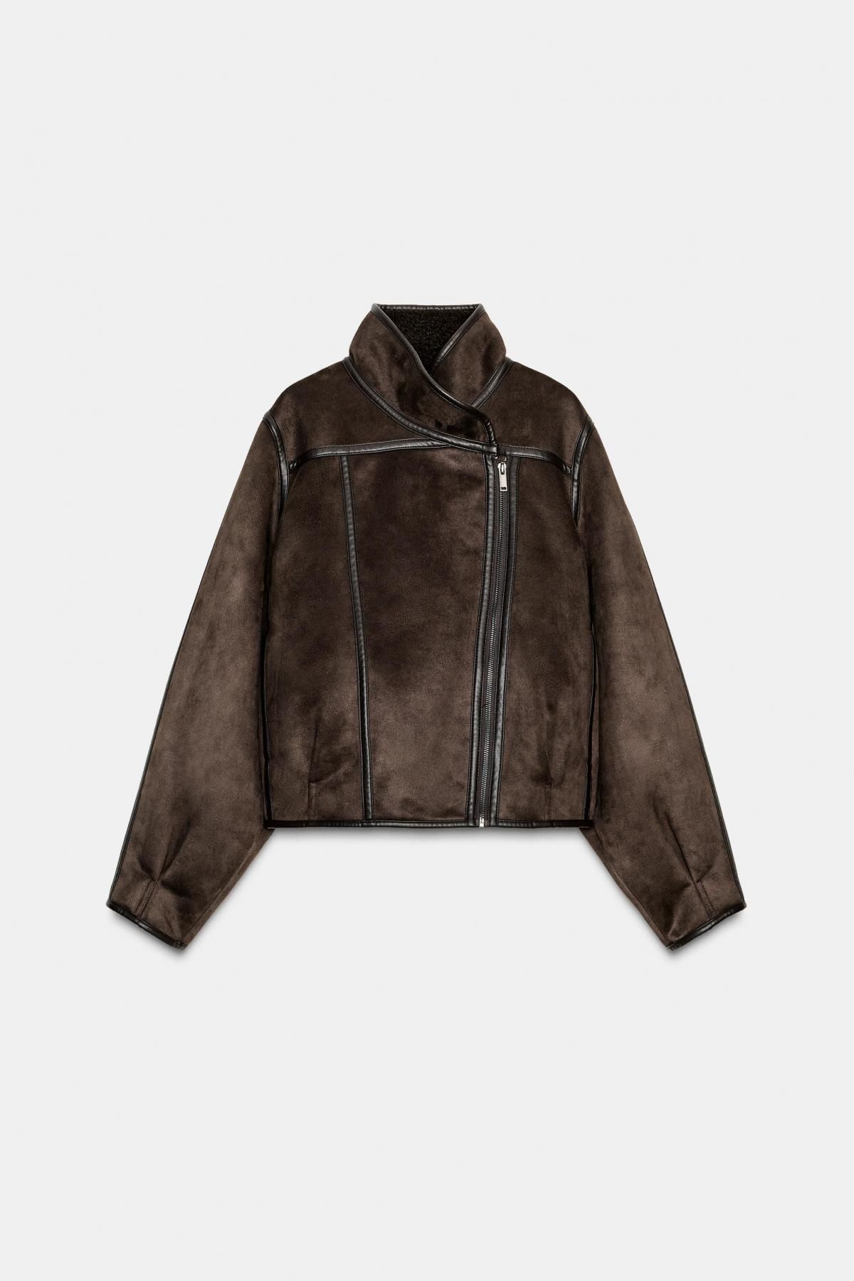 자라 테크니컬 무스탕 더블페이스 하이넥 자켓 3548/264 DARK BROWN - 상품 이미지