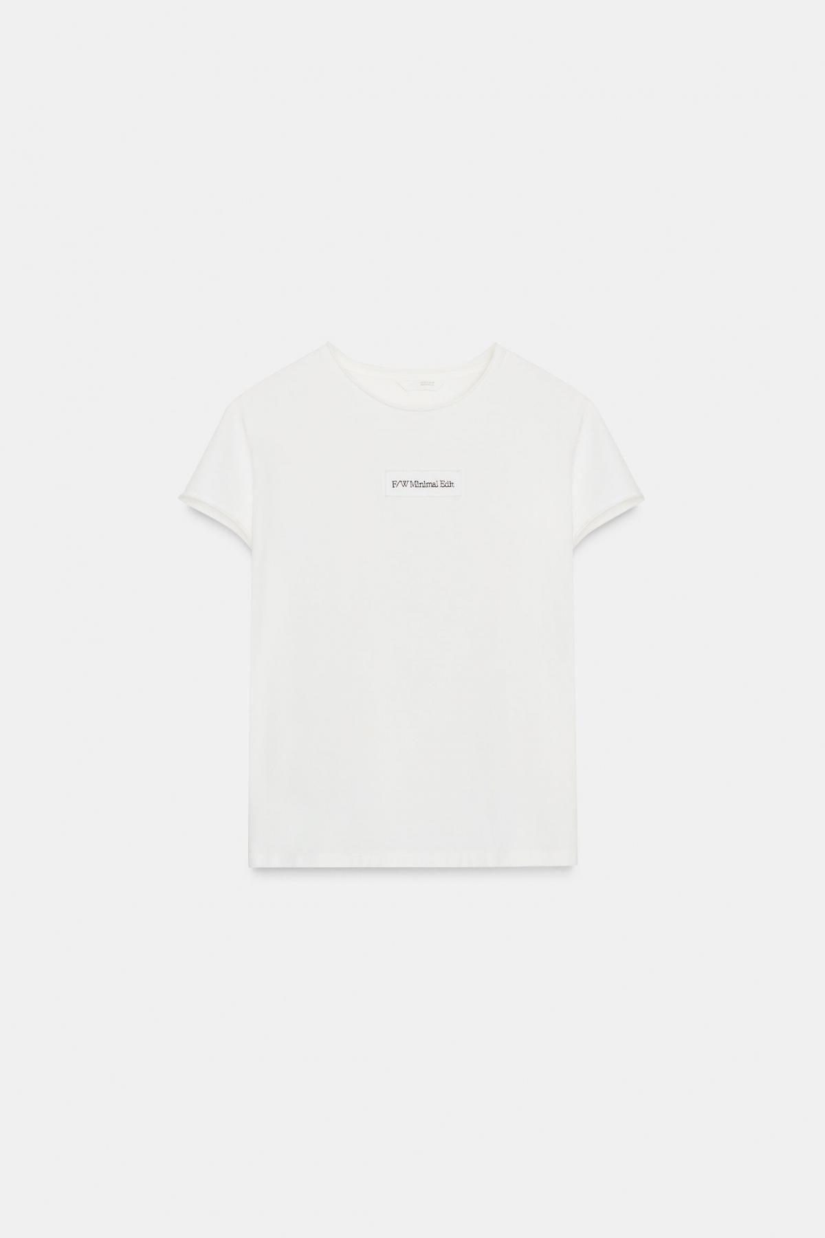 자라 베이직 레터링 자수 반팔 티셔츠 4805/803 OYSTER-WHITE - 메인 이미지