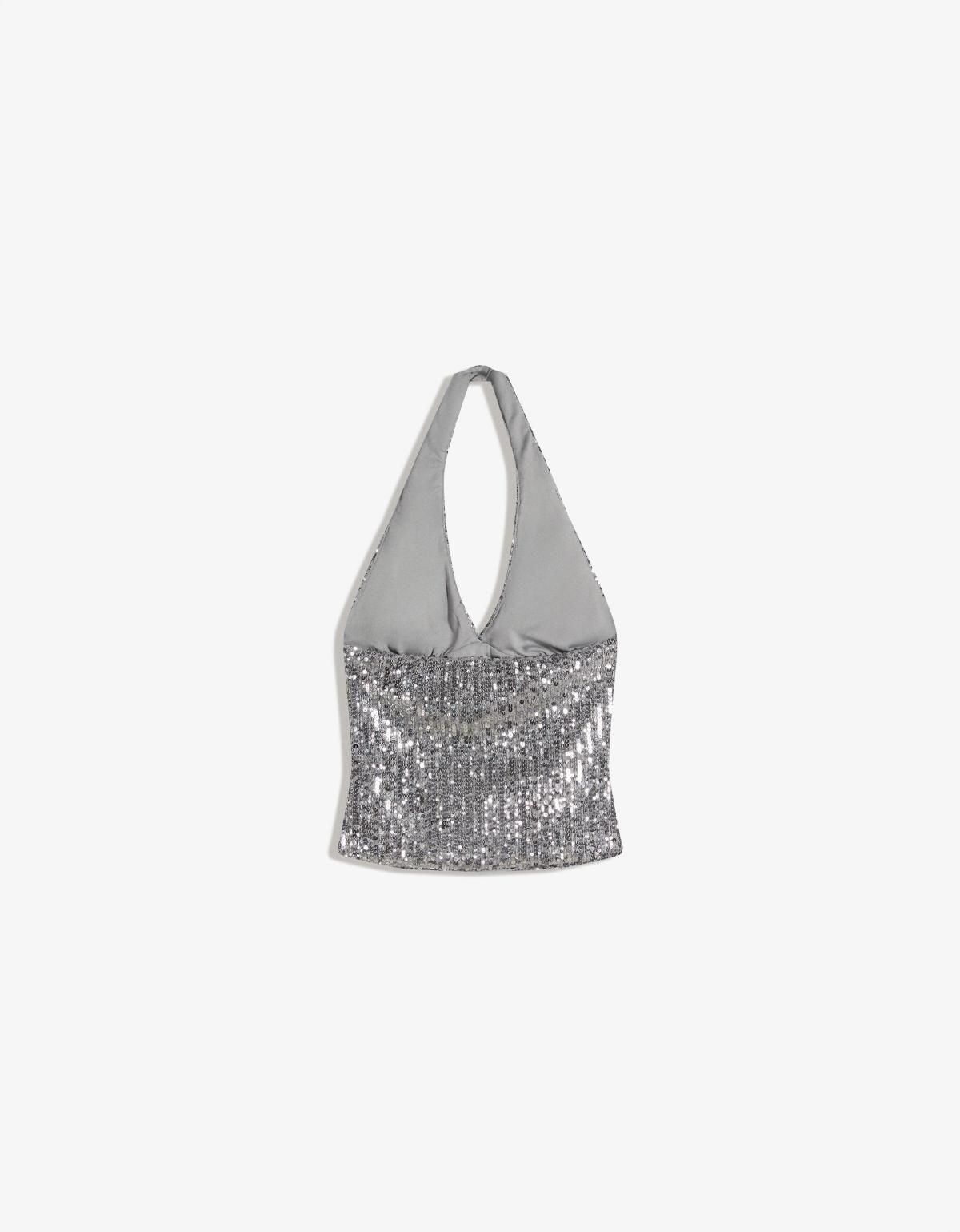 버쉬카 글리터 시퀸 홀터넥 크롭 탑 8789/710 SILVER - 상세 이미지 2